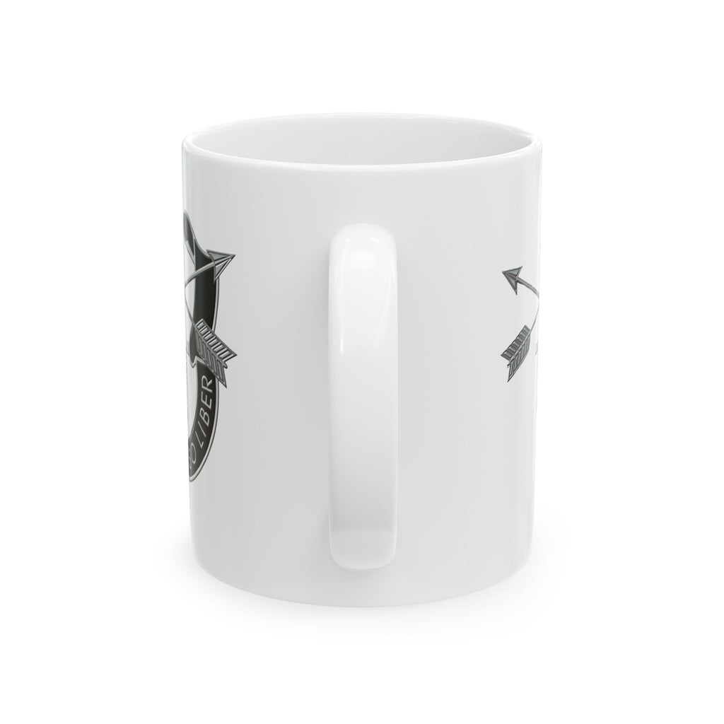 De Oppresso Liber Ceramic Mug with Military Insignia - Perfect Gift for Veterans, Army Themed, Coffee Lover's Mug, Collector's Item, Home Decor