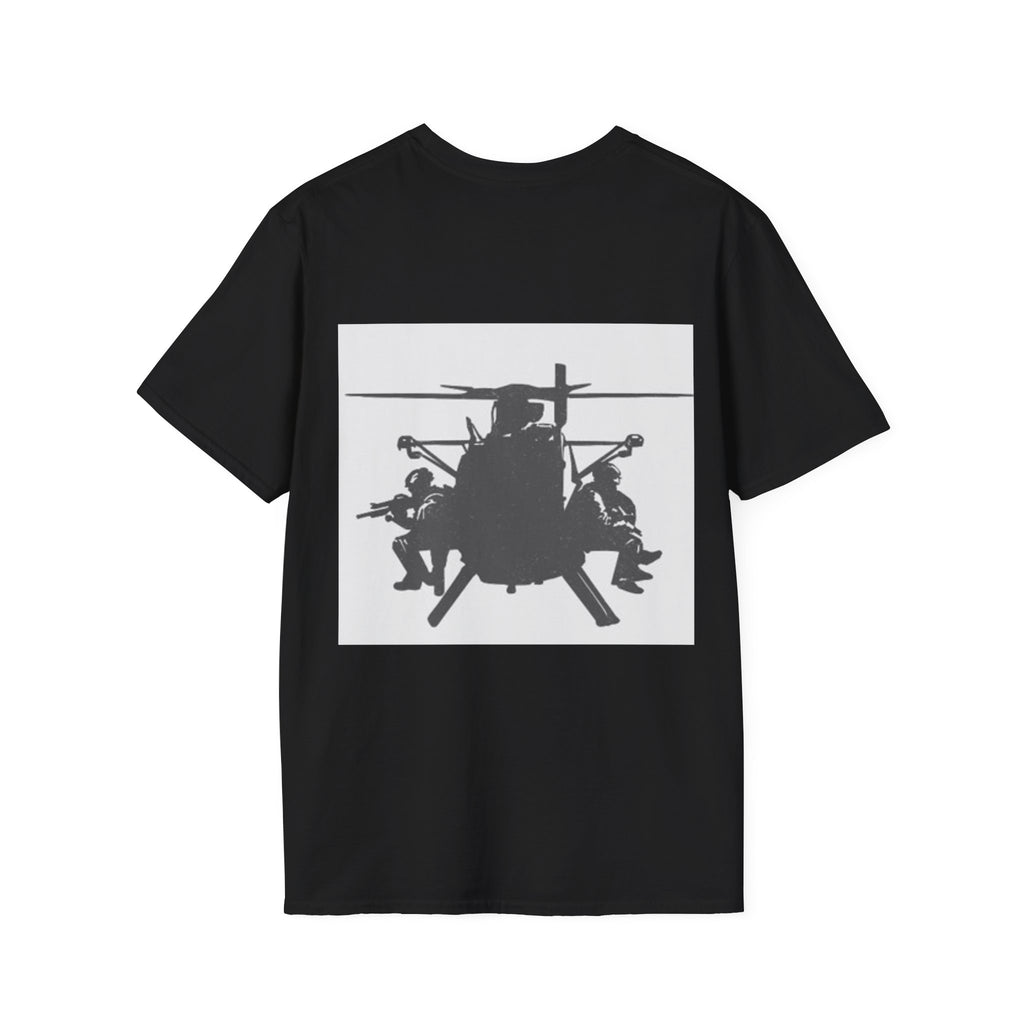 Crossed Arrows and Dagger Front with Little Bird Infil Back_Unisex Softstyle T-Shirt - Vintage Coffee Lover Design