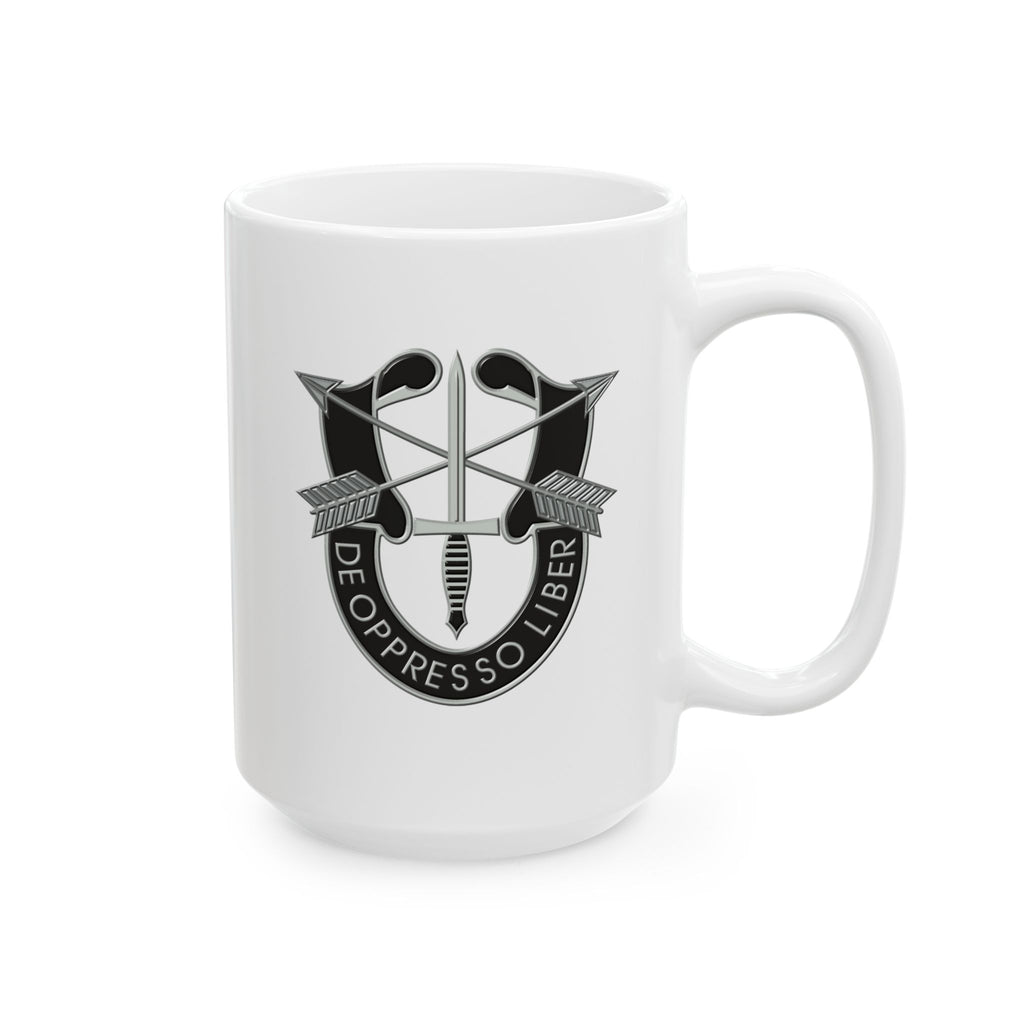 De Oppresso Liber Ceramic Mug with Military Insignia - Perfect Gift for Veterans, Army Themed, Coffee Lover's Mug, Collector's Item, Home Decor