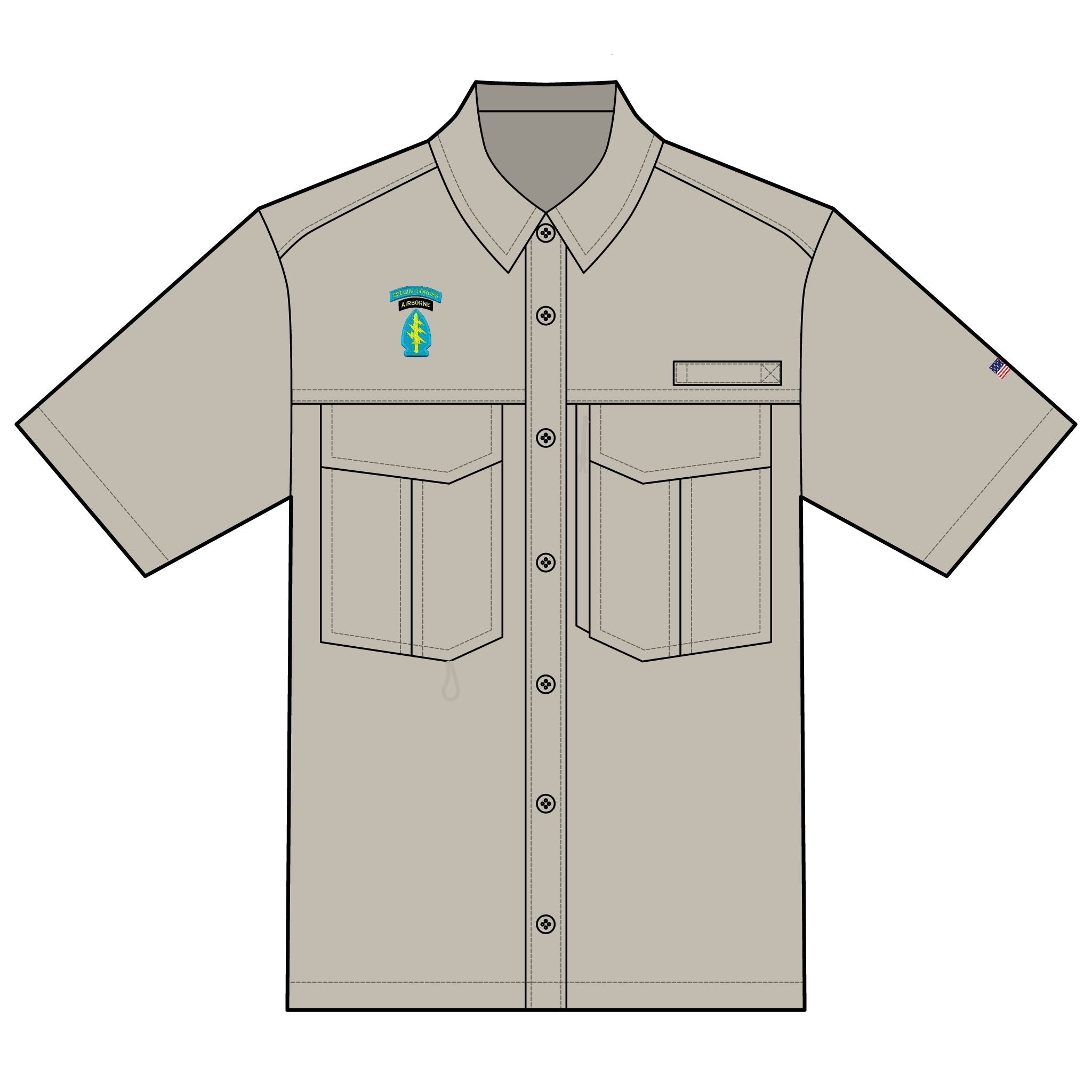 SF Tab, Airborne Tab, and Arrowhead Patch, Unisex Performance Fishing Shirt - Lightweight & Quick-Dry Outdoor Apparel